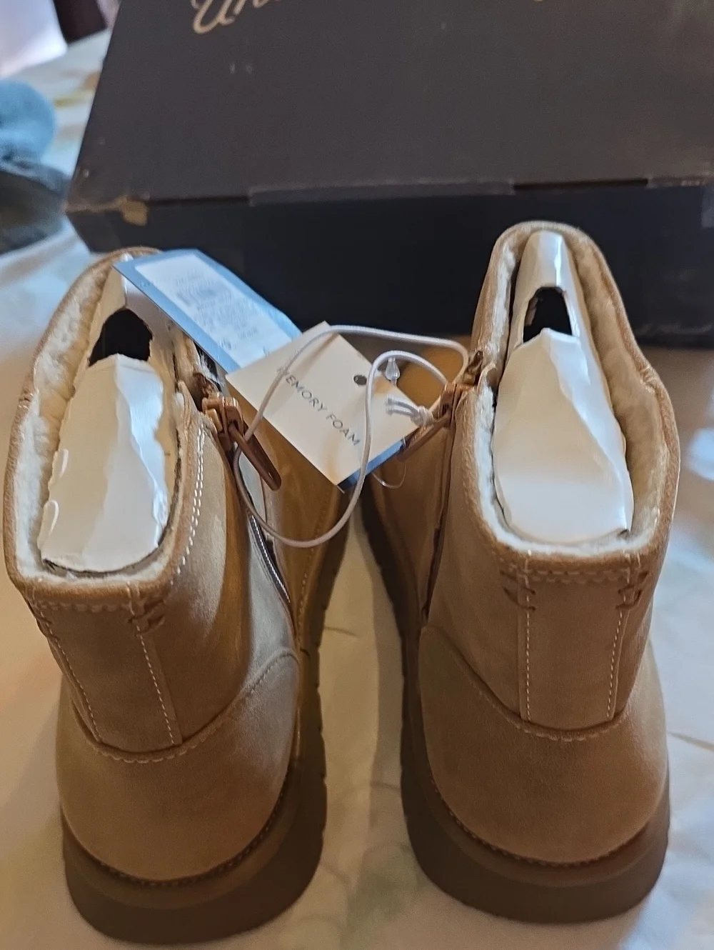 Universal Thread Tan Suede Short Ankle Booties with Side Zip